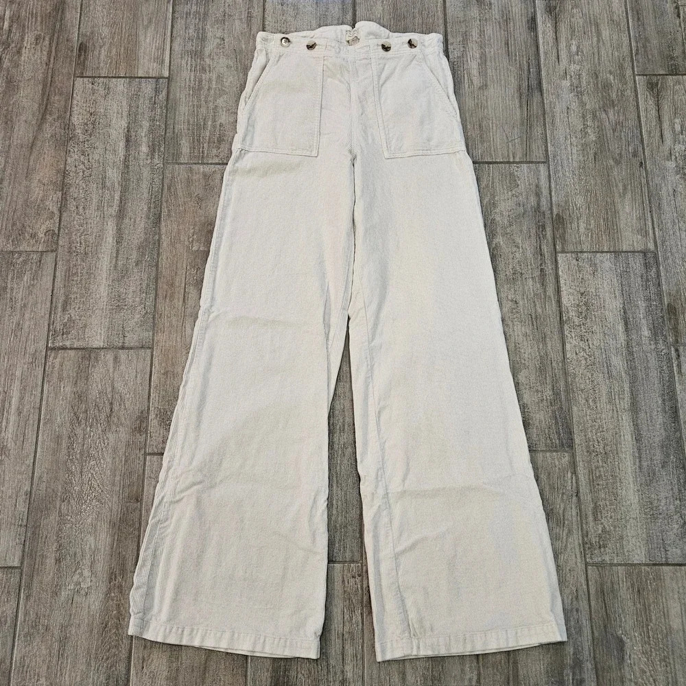 Pilcro The Kit High-Rise Wide-Leg Utility Trousers‎ Size 30T Cream Cinch Retro